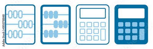 Abacus and calculator icon set for education and finance on transparent background