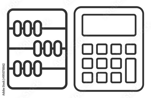 abacus and calculator icon, finance and education tools, counting and calculation devices on transparent background