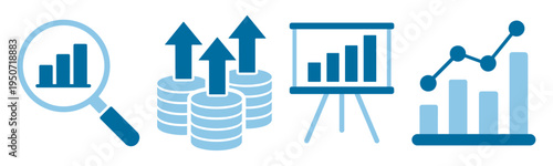 chart icons for finance, growth, and analysis on transparent background