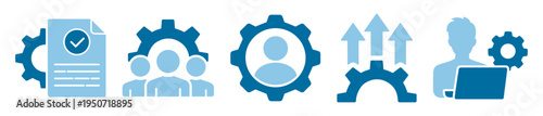 Settings and user management icons with gear and profile elements on transparent background