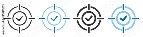 target check icons in focus and selection concept with precision and success on transparent background