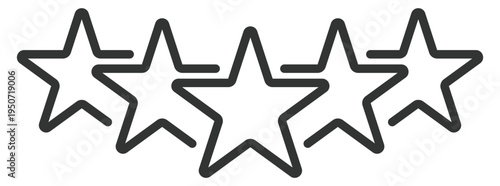 Outlined star rating icon with five stars and feedback symbol on transparent background