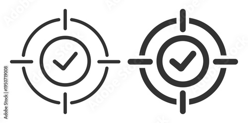 target and check icon symbol for approval and confirmation on transparent background