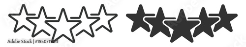 five star rating icons line and outline style on transparent background