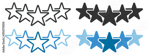 Star rating icon outline and glyph style set for review and quality feedback on transparent background