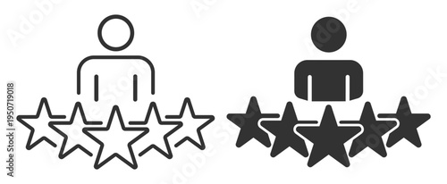 Rating and review icon with stars and person symbol on transparent background