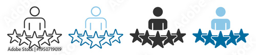 Customer rating icons with stars and profile outline on transparent background