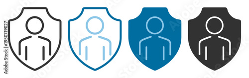 Person shield icon security protection user privacy safety identity silhouette outline glyph symbol protection secure avatar on transparent background