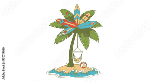 Tropical palm tree island vector illustration