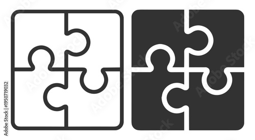 Puzzle jigsaw game icon with two variations on transparent background
