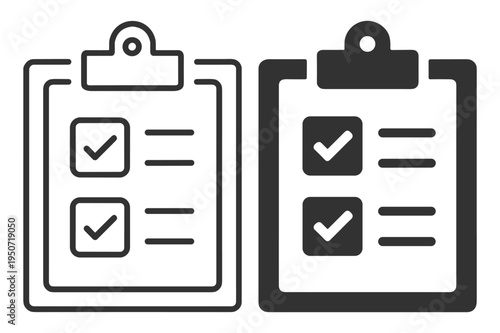 Checklist and clipboard icons with check marks and task list on transparent background