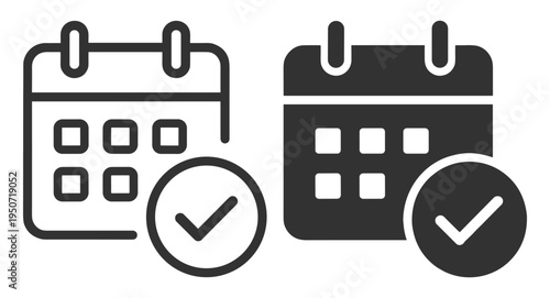 Calendar and check mark icons for planning and organization on transparent background