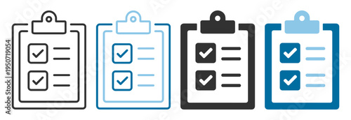 Checklist and clipboard icon set with tasks and check marks on transparent background