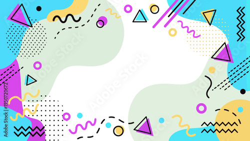 Colorful Memphis style geometric frame with copy space