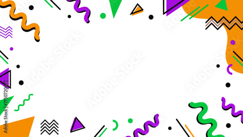 Colorful Memphis style geometric frame with copy space
