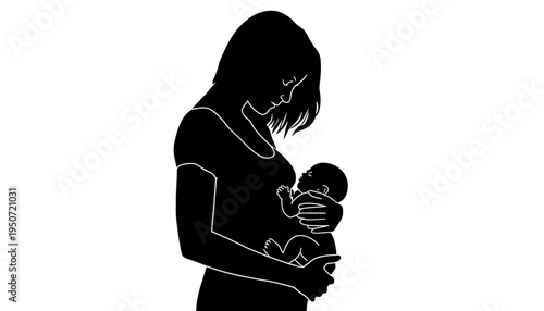 silhouette Mother breastfeeding baby black vector art nurturing and care motherhood love parenthood infant feeding bonding family warmth tender moment vector illustration