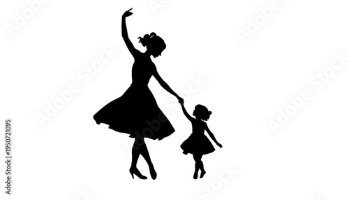 silhouette Mother and daughter dancing together in black happy family moment joyful dance loving parent and child