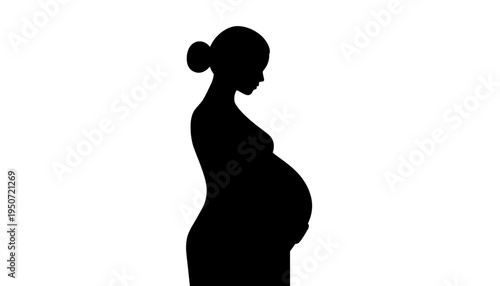 silhouette Pregnant woman profile view expecting mother in black outline maternity concept pregnancy illustration white background