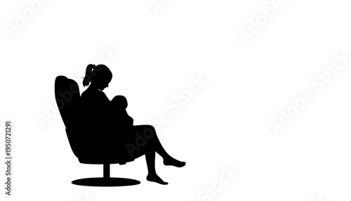 silhouette Mother breastfeeding baby sitting in chair vector illustration