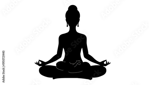 silhouette Woman meditates in lotus position with hands in mudra on white background symbolizing inner peace and mindfulness in a serene atmosphere