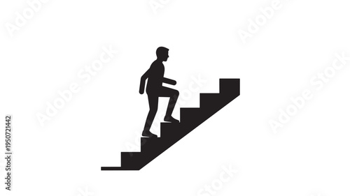 Man Climbing Stairs Silhouette Icon Isolated on White for Success, Career Growth, Achievement and Business Progress Concepts