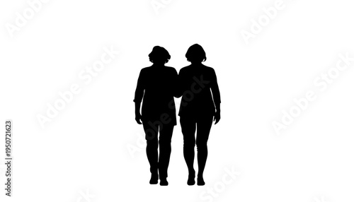 silhouette Elderly mother and adult daughter walking together in symbolizing love and family bond