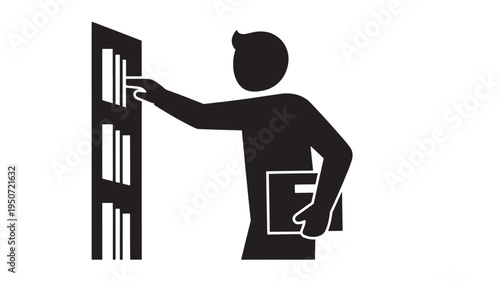 Document Filing Icon – Businessman Organizing Office Paperwork in Filing Cabinet Silhouette