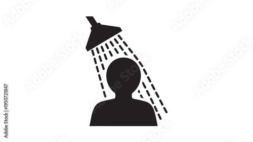 Shower Silhouette Person Bathing Under Water Showerhead Hygiene and Daily Routine Icon