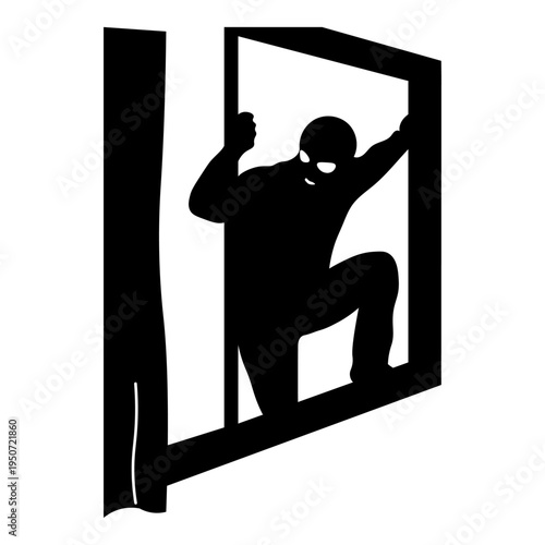窓から侵入する泥棒のシルエットイラスト
