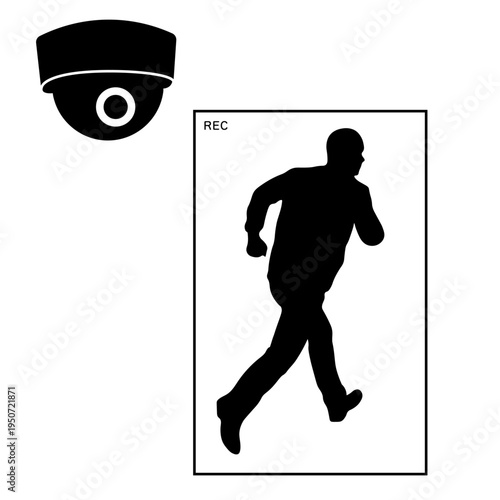 防犯カメラに映る逃走中の泥棒シルエットイラスト