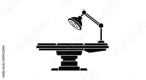 Operating table and surgical lamp depicted in a clean stark silhouette