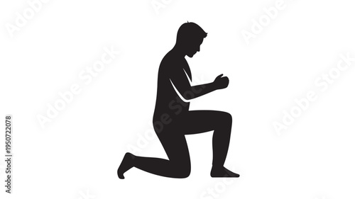 Athlete Kneeling With Ball Silhouette Sports Training Fitness Icon Isolated on White