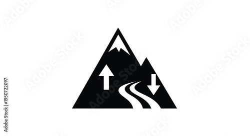 Mountain path with ascending and descending arrows a striking silhouette