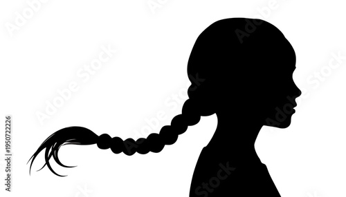 silhouette Mother braiding daughter's hair in black vector art