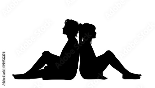 silhouette Mother and daughter sitting together in a loving embrace black vector art on white background symbolizing family bond and affection