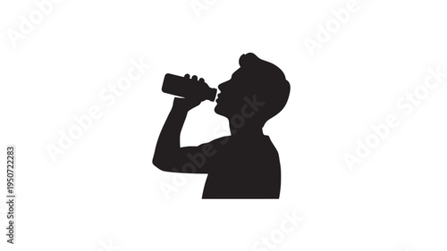 Boy Drinking From Bottle Silhouette Hydration Thirst Refreshment Icon