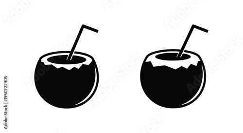 Two black coconut drinks with straws a striking silhouette
