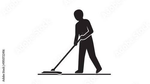 Man Mopping Floor Silhouette Icon for Cleaning Service, Janitorial Maintenance and Hygiene Facility Management