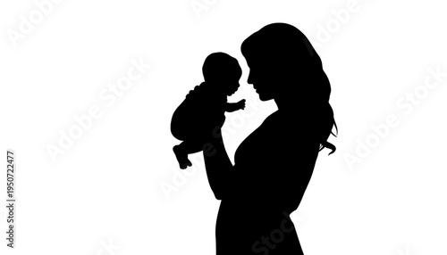 silhouette Mother holding baby of woman with infant loving parenthood moment family bond tender scene black vector art