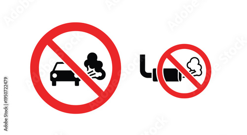 Prohibition signs depict no smoking and no vehicles a stark silhouette