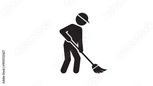 Cleaning Worker Sweeping With Broom Icon Janitor Maintenance And Housekeeping Symbol