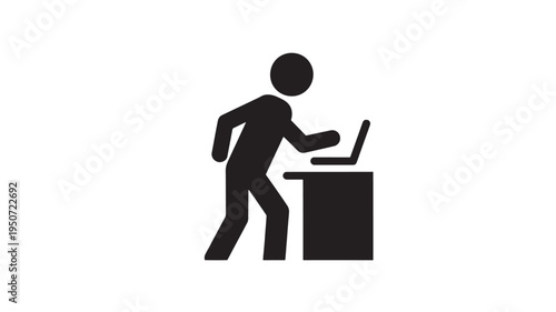 Running Businessman With Laptop Stick Figure Icon Symbolizing Fast Work Pace Productivity And Urgent Tasks