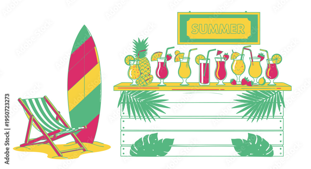 Fototapeta premium Set of summer beach icons vector