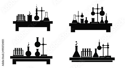 Laboratory equipment arrangement in black featuring a striking silhouette