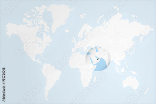 United Arab Emirates Map with Flag in Magnifying Glass on World Map Background