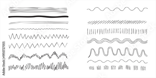 Hand drawn sketchy line strokes and wavy patterns collection for creative journaling and decoration