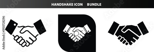 Handshake icons agreement, partnership, and deal symbols, black and white