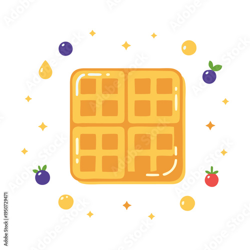  Minimal Golden Waffle Flat Vector Illustration for International Waffle Day