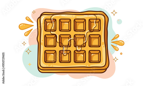  Geometric Waffle Flat Vector Illustration with Syrup Drops