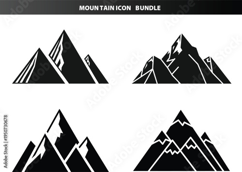 Mountain icon bundle sharp peaks, summit, stylized mountain icons, icon set